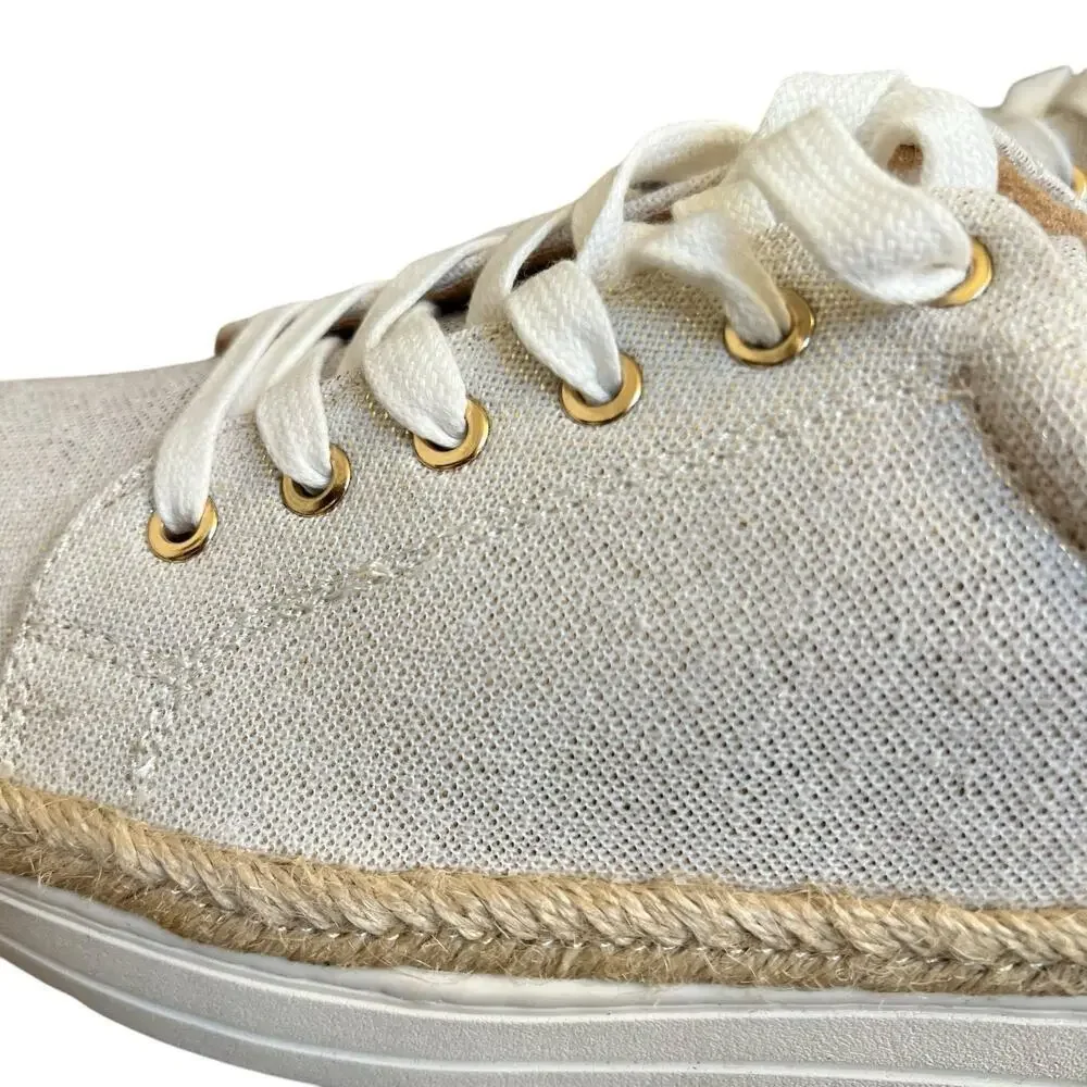 Jack Rogers Canvas Mia Metallic Gold White Tan Platform Sneakers 9.5 Espadrille